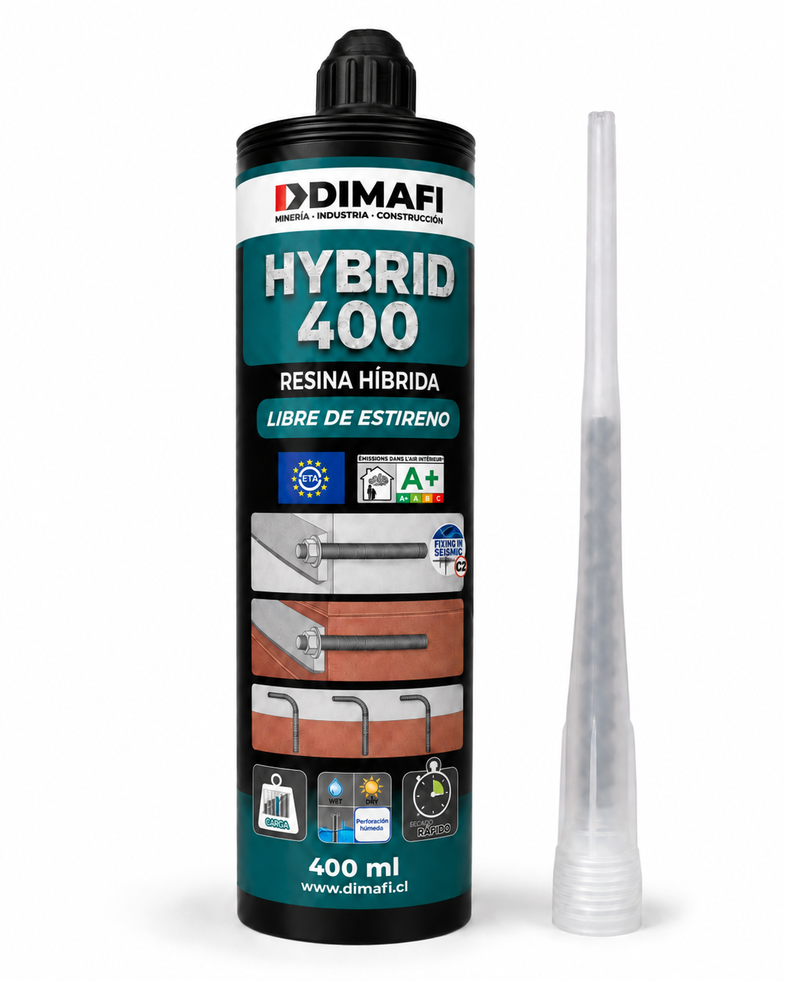 Anclaje Químico Híbrido Bicomponente para hormigón HYBRID 400 ml