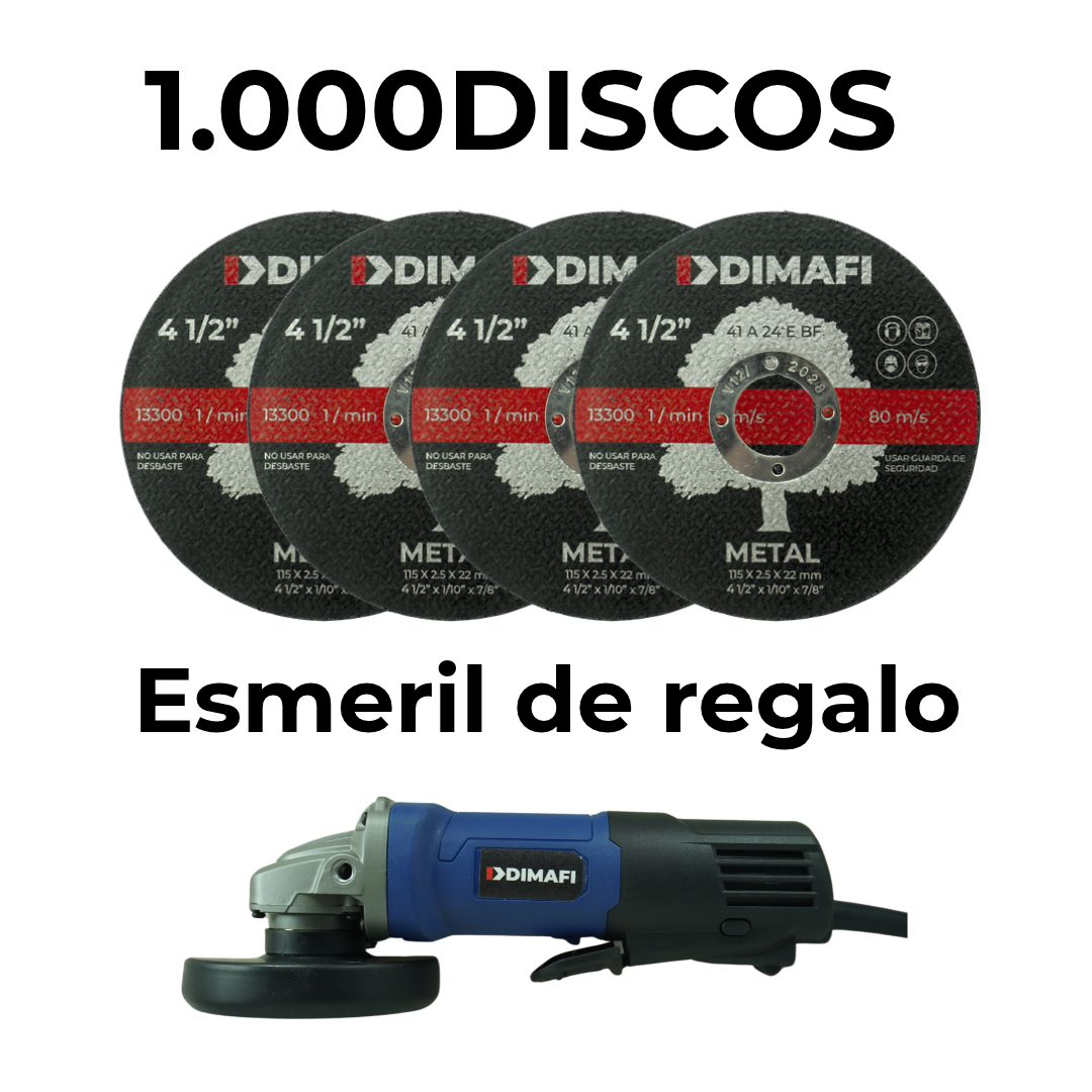 Cyber DIMAFI – Pack 1.000 Discos 4 1/2” + Esmeril electrico de 4 1/2" de Regalo